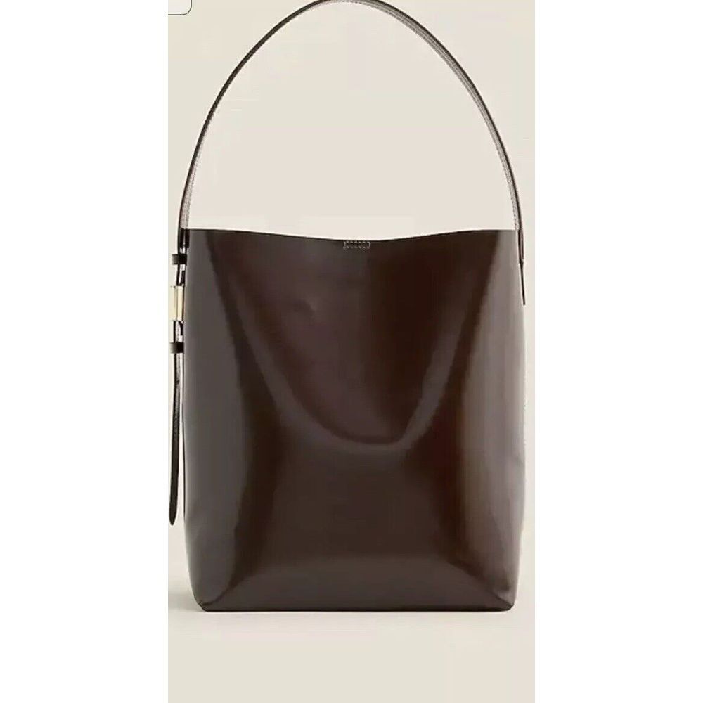 J.Crew Edie Bucket Tote Shoulder Bag Italian leather Cocoa Berry Fits 14" Laptop